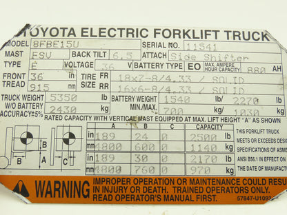 Toyota 48M450F-AB-12 Forklift AC Motor Drive Controller Removed From 8FBE15U
