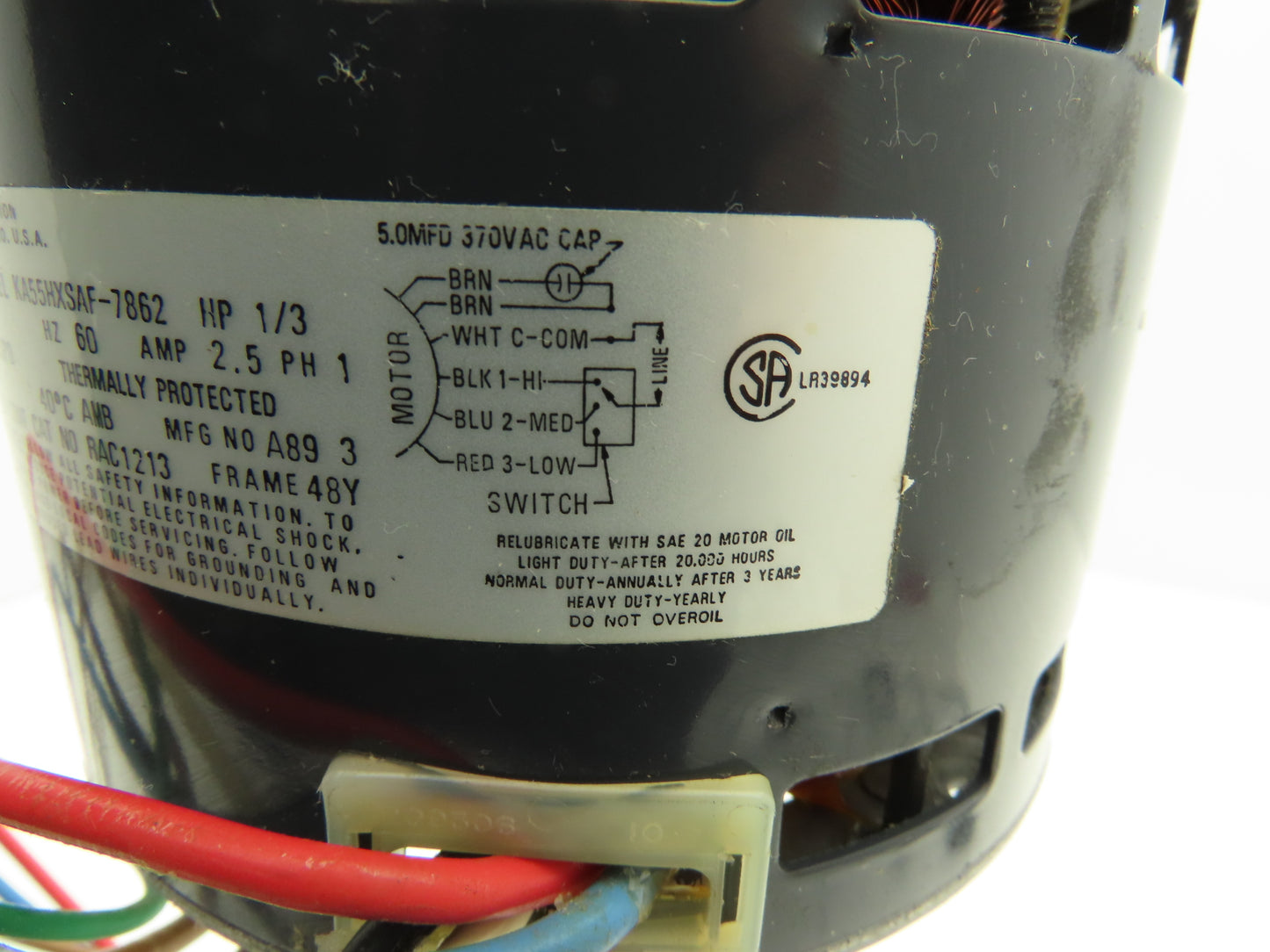 Emerson RAC 1213 AC Motor 1/3 HP 1075RPM 230V 60Hz Double Shaft