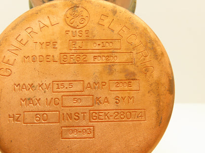 GE General Electric 9F62FDD200 Dual Fuse 200E Amp 15.5kv Type EJ0-1 DD 19"L