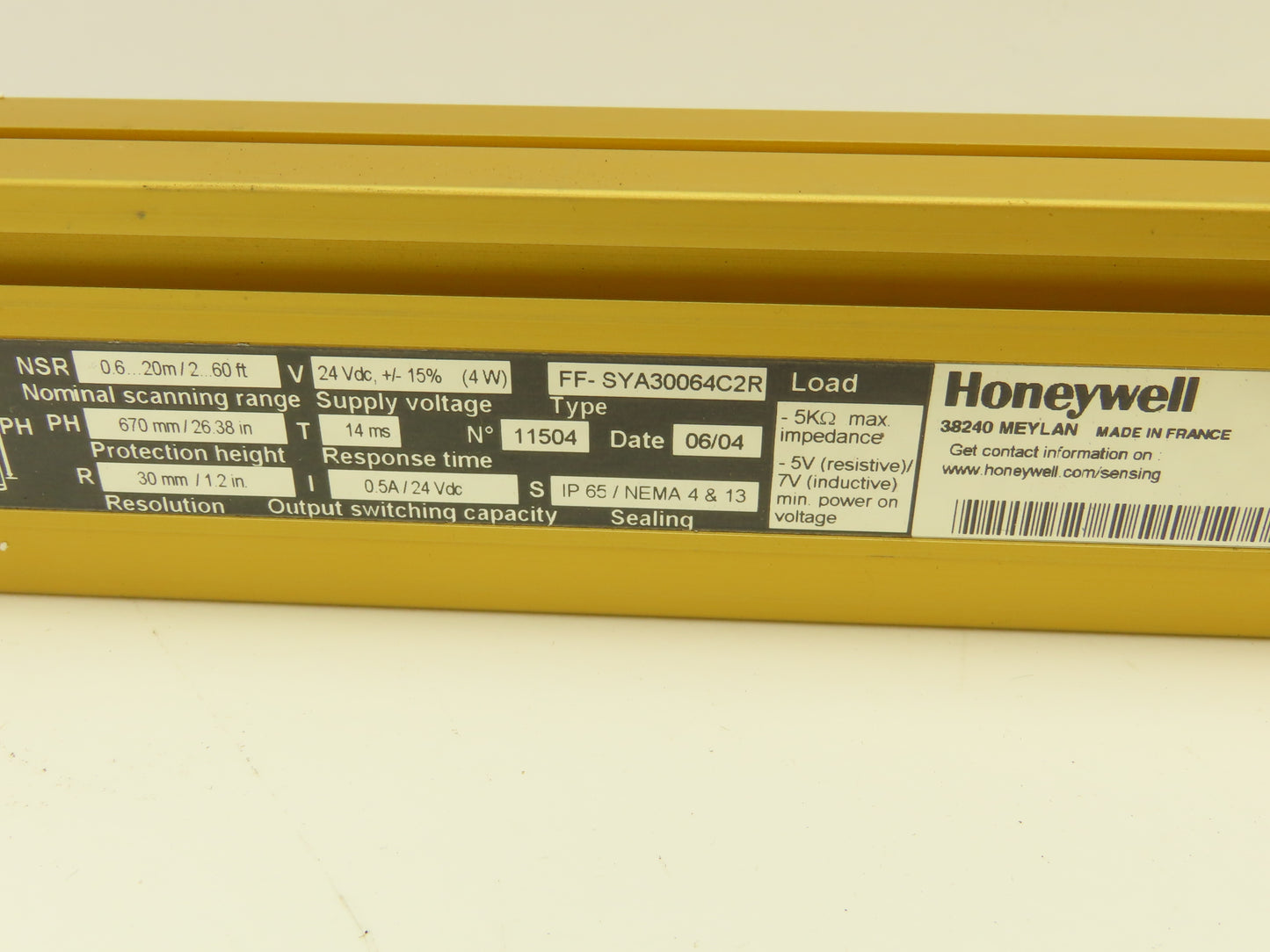 Honeywell FF-SYA30064C2R Safety Light Curtain Emitter Transmitter Set 670mm L