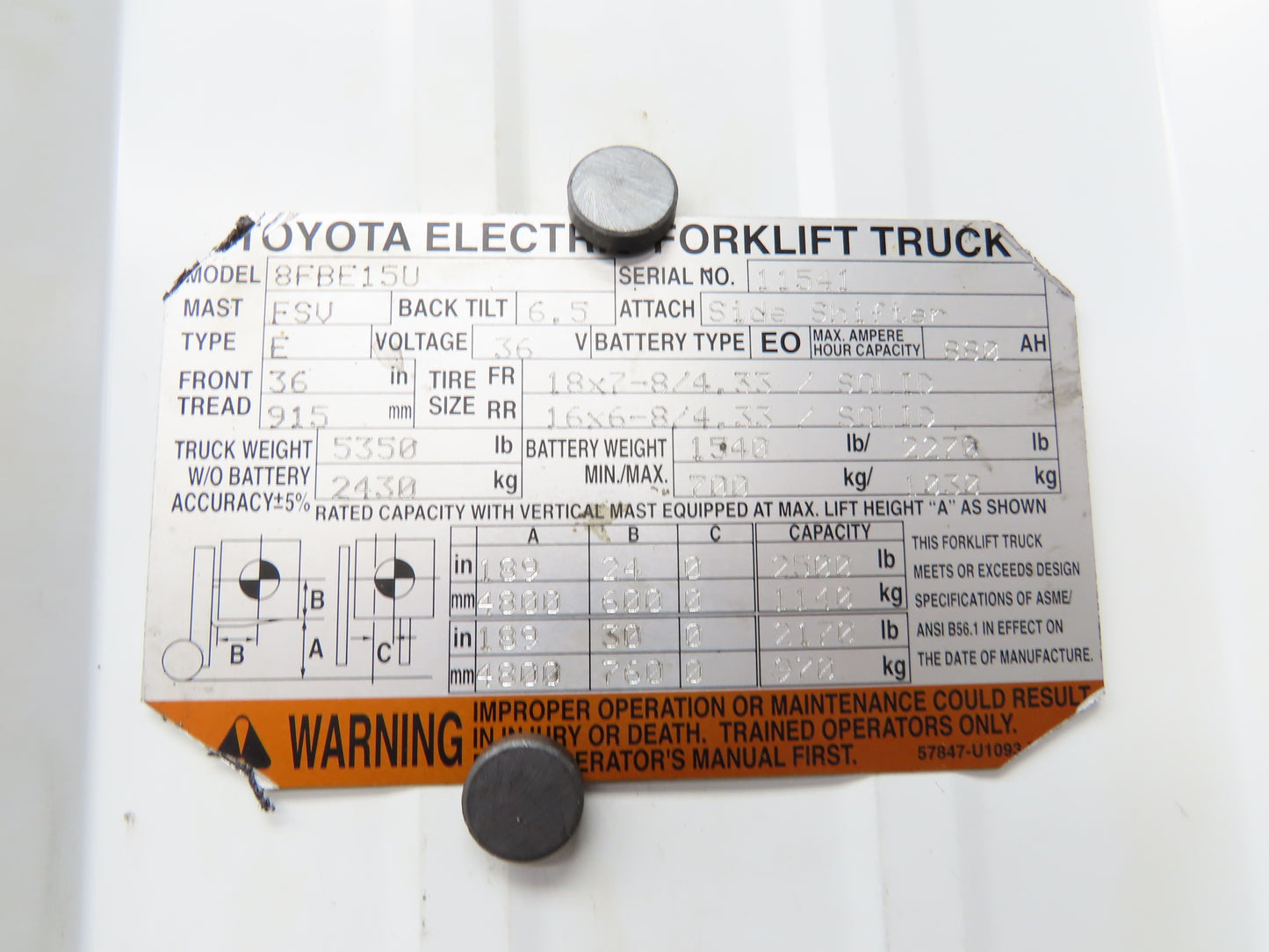 Toyota 8FBE15U Electric Forklift Dual-Wheel Rear Axle Assembly Off 8FBE15U *Read