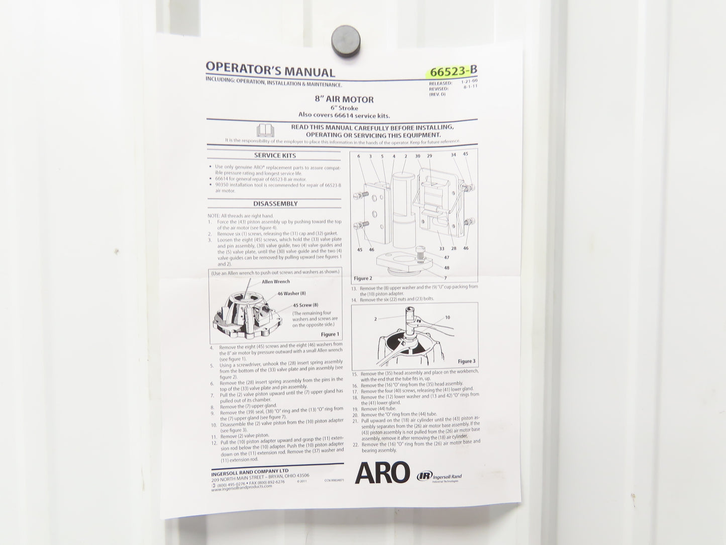ARO 66523 Ingersol Rand Pneumatic Extrusion Pump 8" Air Motor 6" Stroke 120PSI