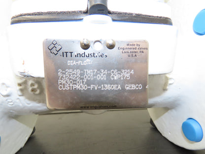 ITT Dia-Flo 2" Poly Lined Diaphragm Chemical Valve w/Monitor 7634-TT2ELPR1
