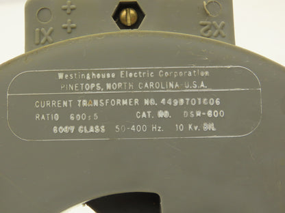 Westinghouse 449D701G06 Current Transformer 600:5 Ratio Body Class 50-400Hz