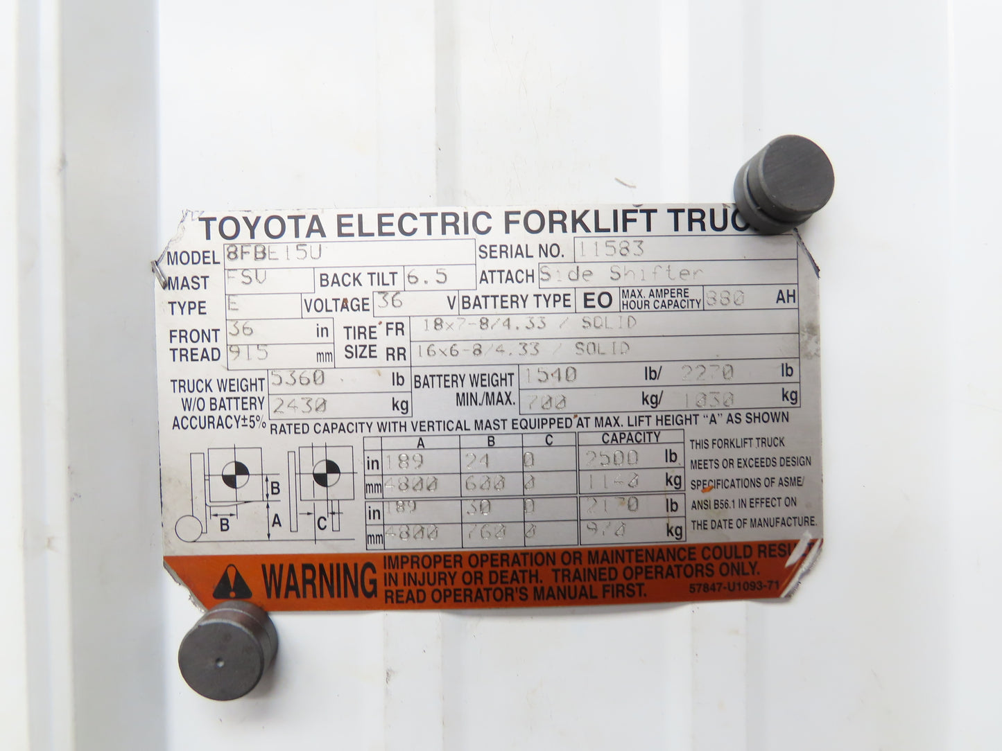 Toyota Electric Forklift Steering Column Shroud Cover W/Key Removed From 8FBE15U