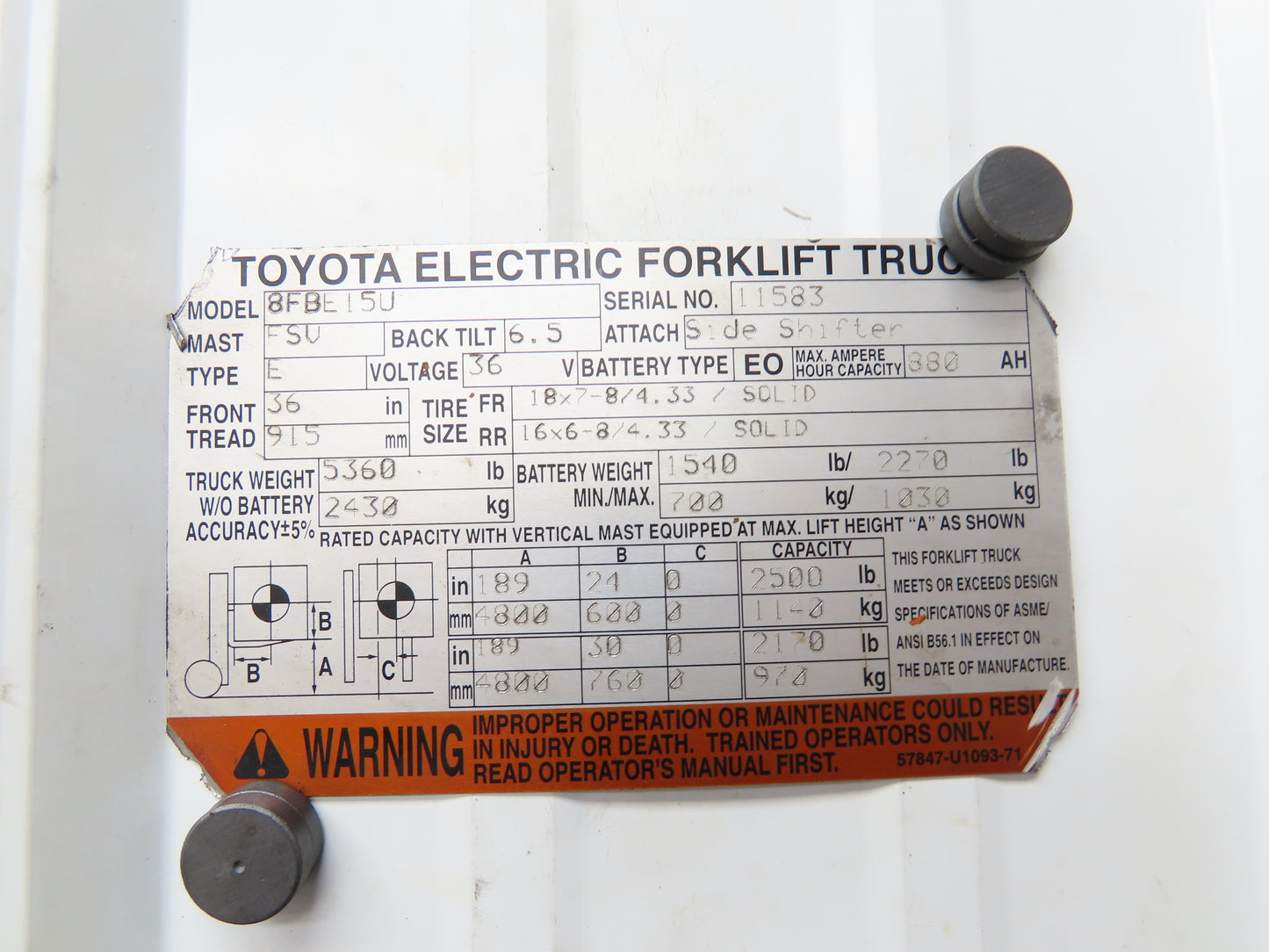 Toyota Electric Forklift Light Control Selector Switch Removed From 8FBE15U