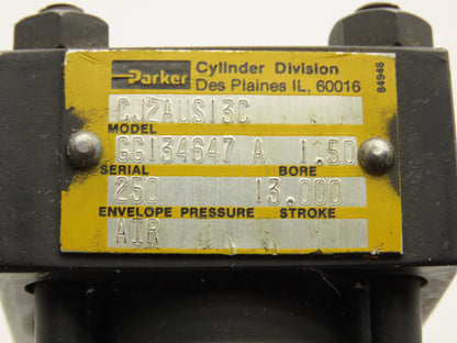 Parker CJ2AUS13C Pneumatic Air Cylinder 1-1/2" Bore 13" Stroke 250PSI