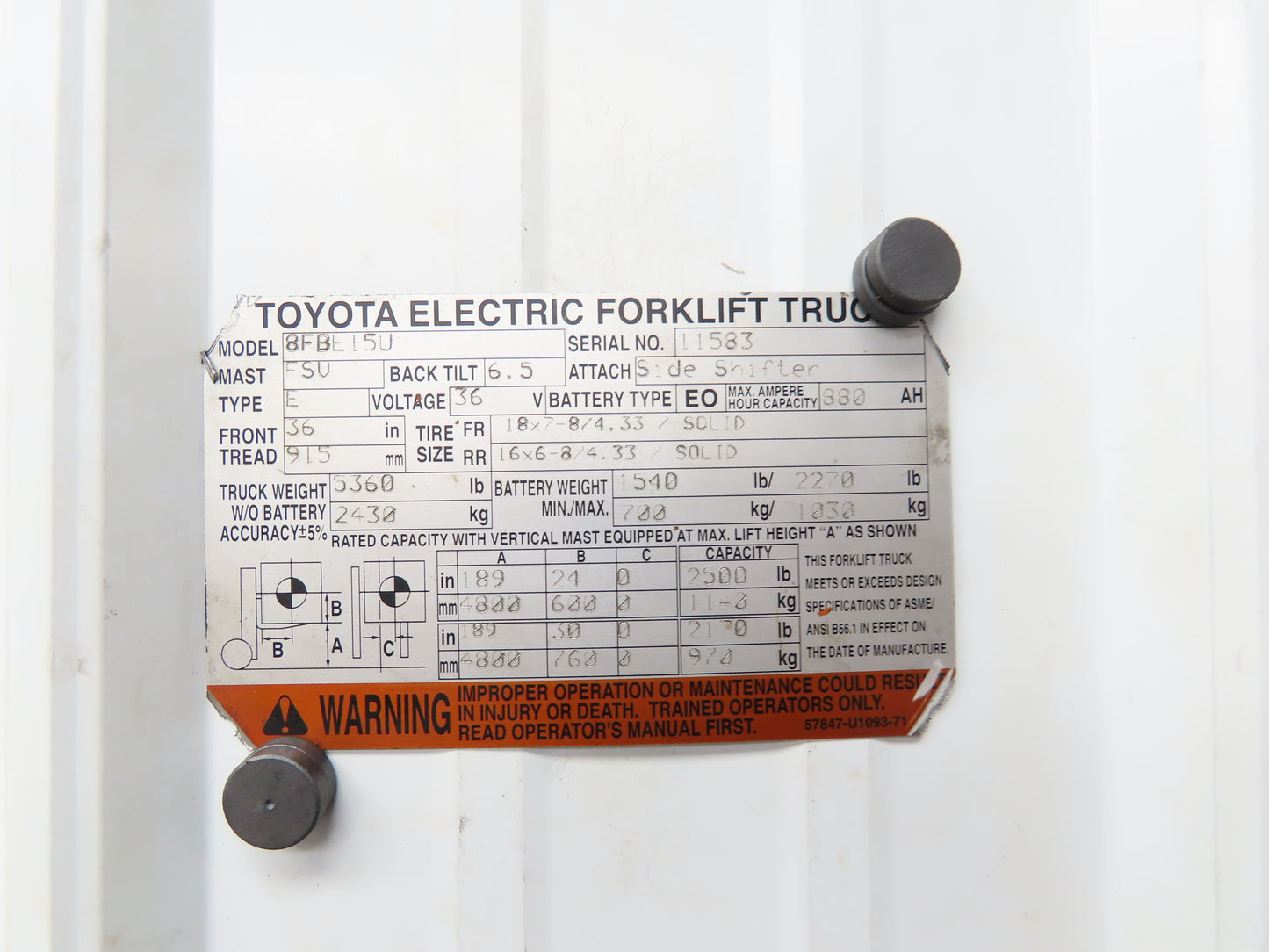 Toyota Electric Forklift Hydraulic Tilt Cylinder Removed From 8FBE15U