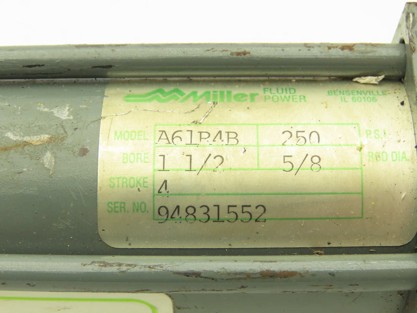 Miller Fluid Power A61R4B Pneumatic Air Cylinder 1-1/2" Bore 4" Stroke 250PSI