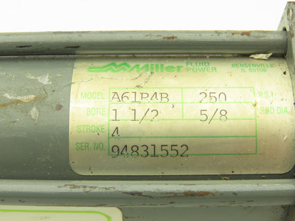 Miller Fluid Power A61R4B Pneumatic Air Cylinder 1-1/2" Bore 4" Stroke 250PSI