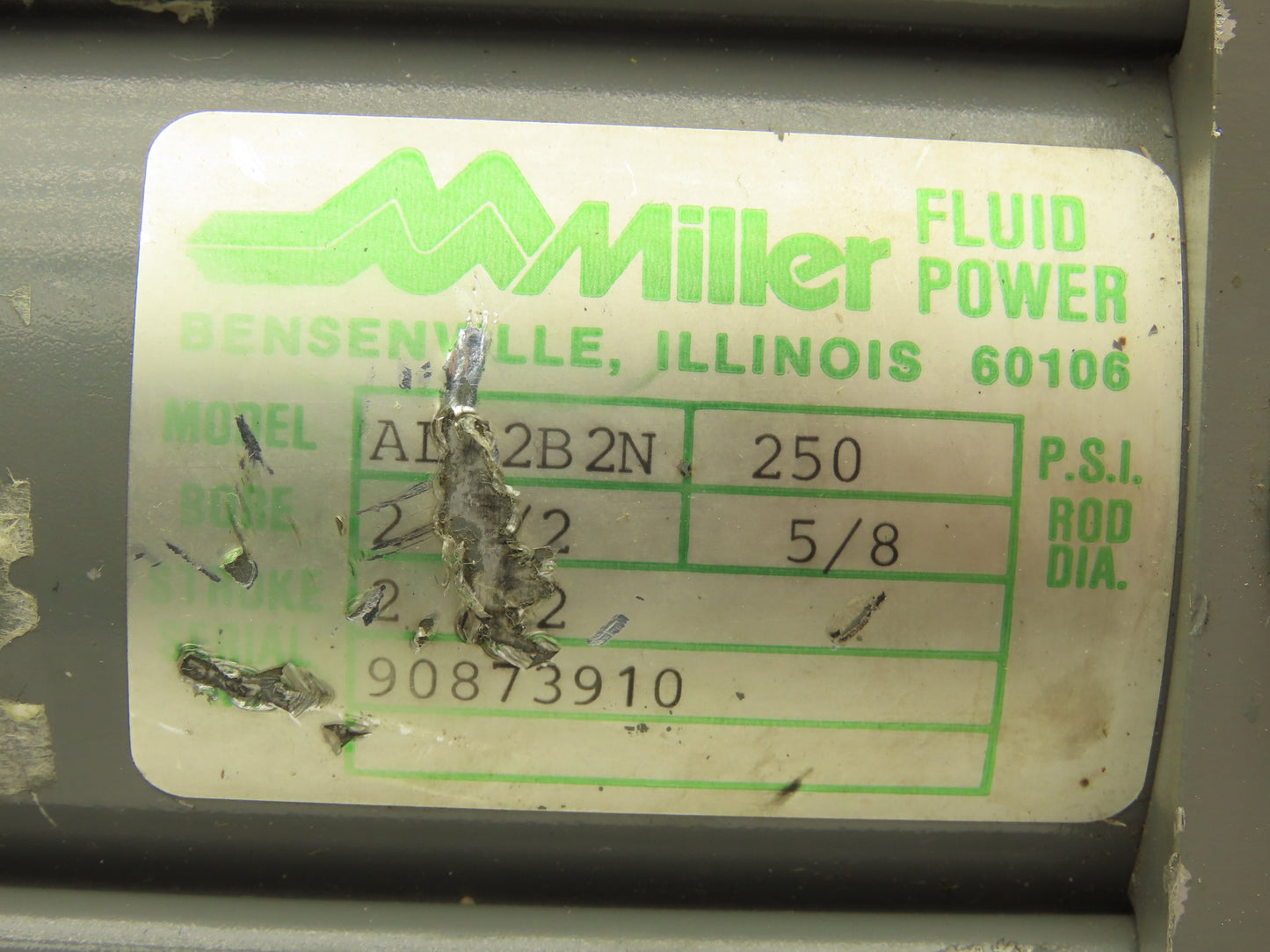 Miller Fluid Power AL72B2N Pneumatic Cylinder 2-1/2" Bore 2-1/2" Stroke 250PSI