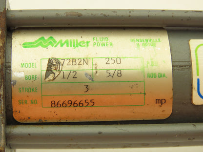 Miller Fluid Power DA72B2N Pneumatic Cylinder 1-1/2" Bore 3" Stroke Double End