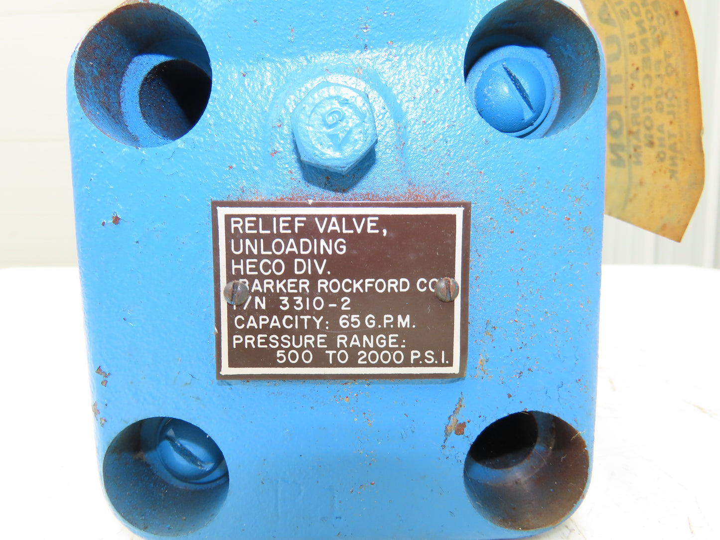 Barker Rockford 3310-2 Hydraulic Relief Valve 65gpm 500-2000 PSI
