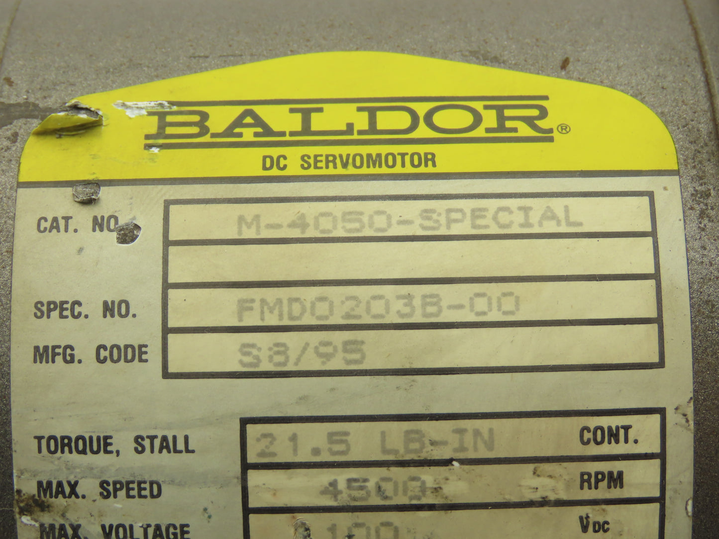 Baldor FMD0203B-00 DC Servo Motor 4500RPM 21.5 IN-LB