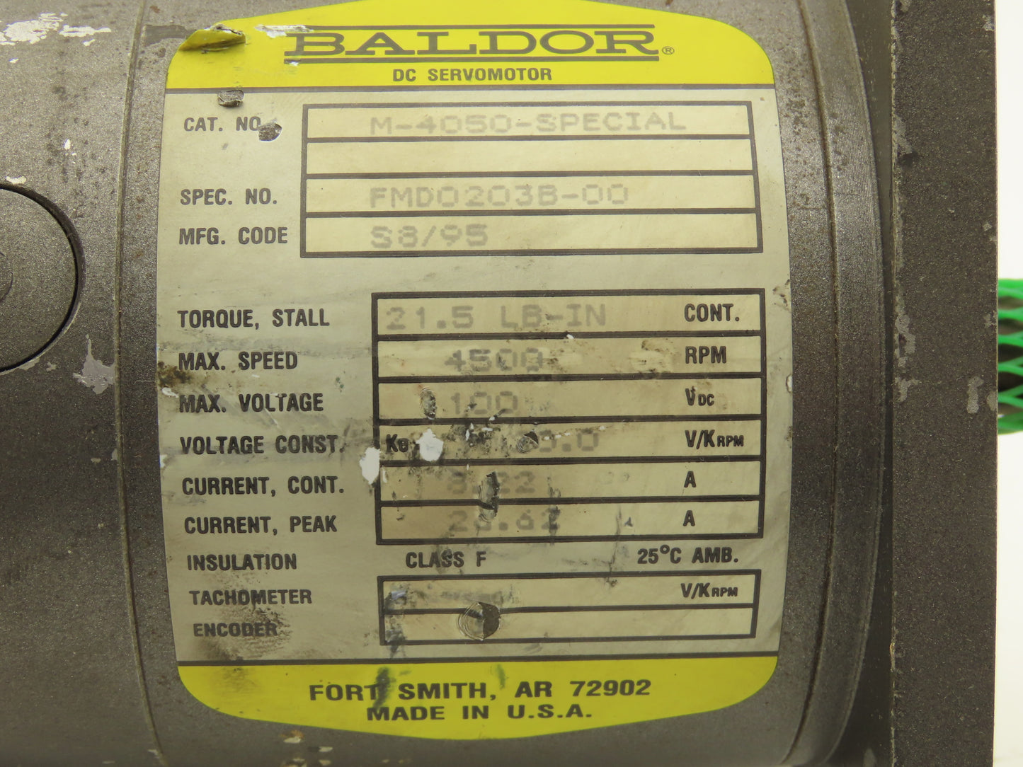 Baldor FMD0203B-00 DC Servo Motor 4500RPM 21.5 IN-LB