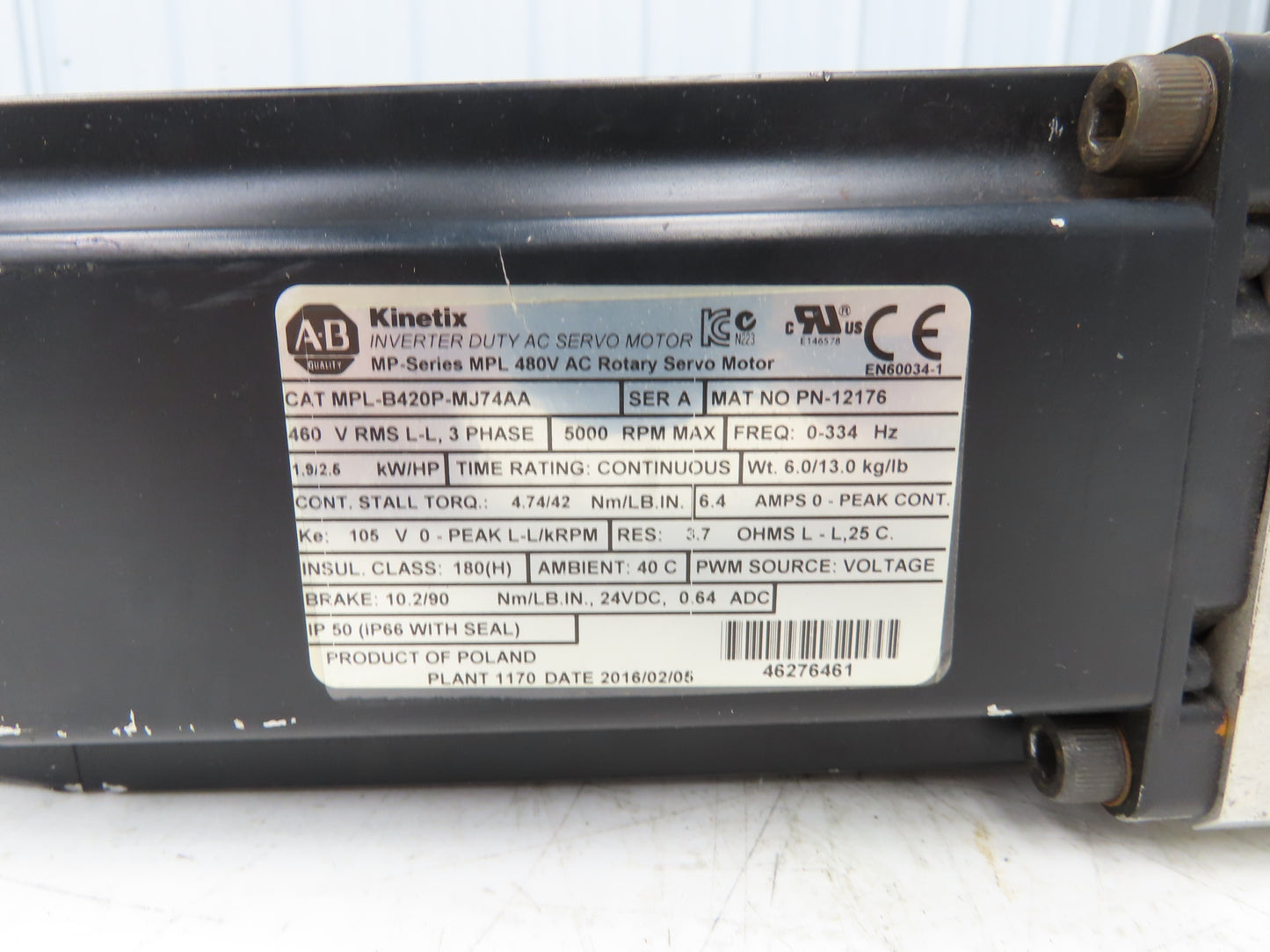 Allen Bradley Kinetix AC Servo Gearmotor 70:1 Reducer 2.5Hp 71 RPM 460V 3Ph