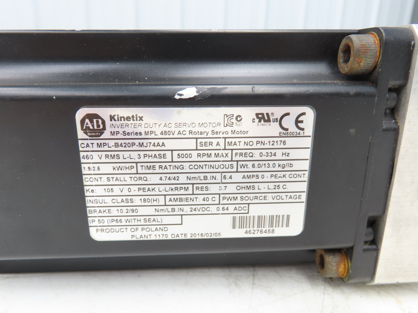 Allen Bradley Kinetix AC Servo Gearmotor 25:1 Reducer 2.5Hp 200 RPM 460V 3Ph