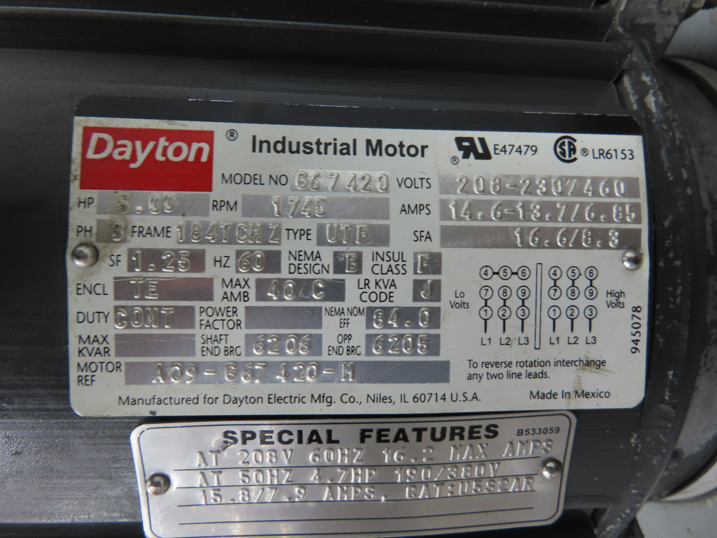 Haldex 6W635 Hydraulic Power Unit 15 Gal Tank 2.5gpm 3000psi 5Hp 230/460V 3PH