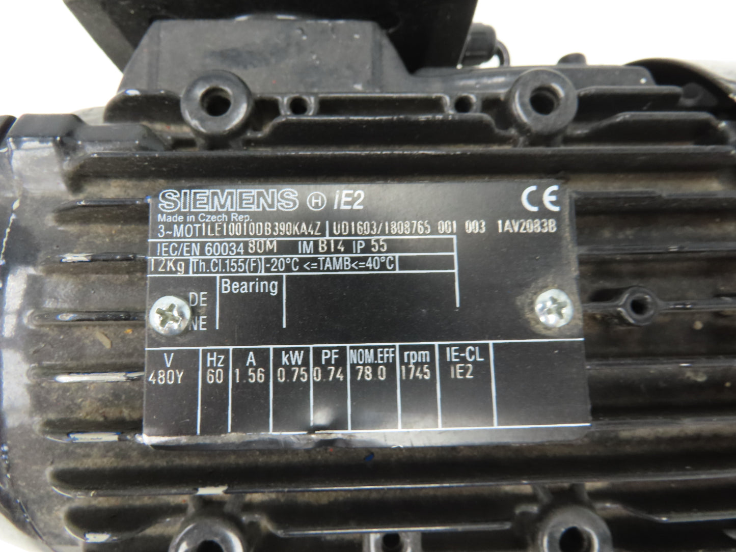 Siemens 1LE10010DB390KA4Z AC Gearmotor 80:1 Reducer 22RPM 0.75kW 480V 3Ph