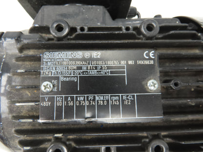 Siemens 1LE10010DB390KA4Z AC Gearmotor 80:1 Reducer 22RPM 0.75kW 480V 3Ph