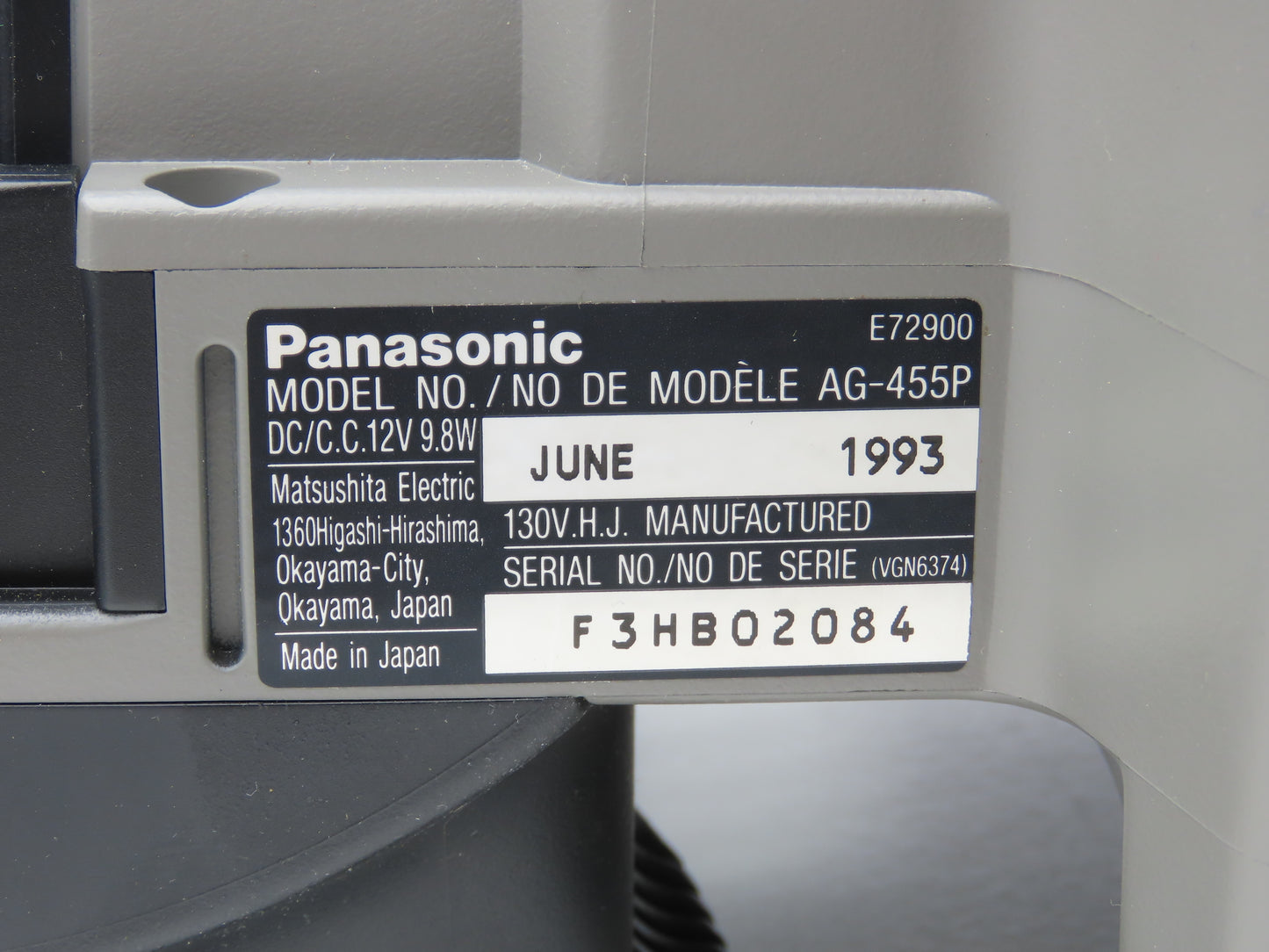 Panasonic AG-455 Camcorder Movie Camera S-VHS Reporter W/Hard Case Powered Up