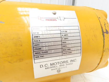 DC Motors Inc 190M94CW DC Pump Motor 28V 3/4Hp 31A 3450 RPM 56 Frame Slot Shaft