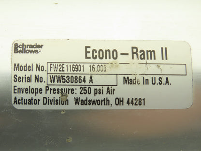 Schraeder Bellows FW2E116901 Pneumatic Air Cylinder 4" Bore 16" Stroke 250psi
