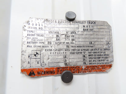 Toyota Electric Forklift Steering Wheel & Column Removed From 5FBE15