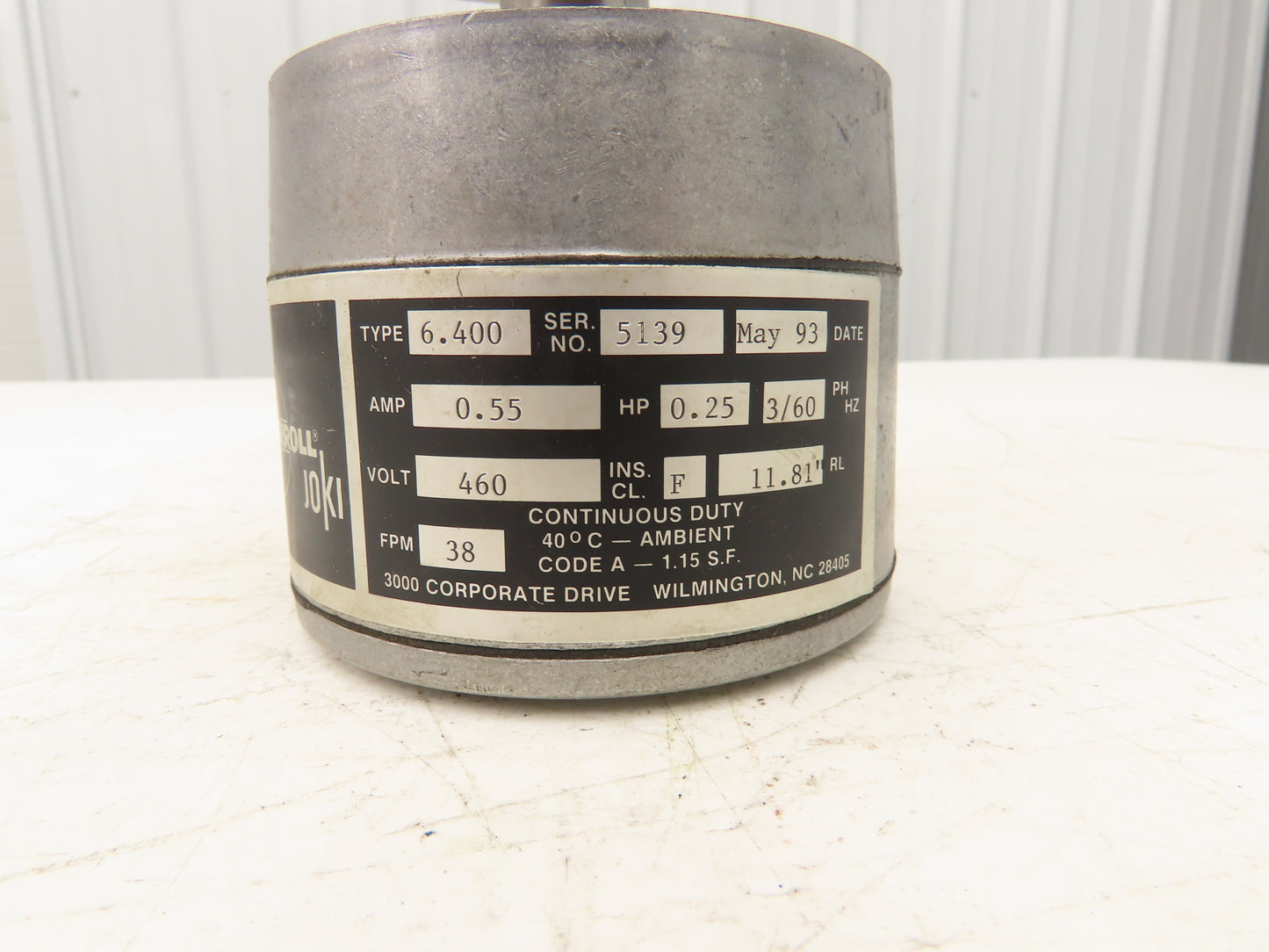 Interroll 6.400 Joki Drum Motor 138mm x 300mm 38 FPM Conveyor Roller 480V 1/4 Hp