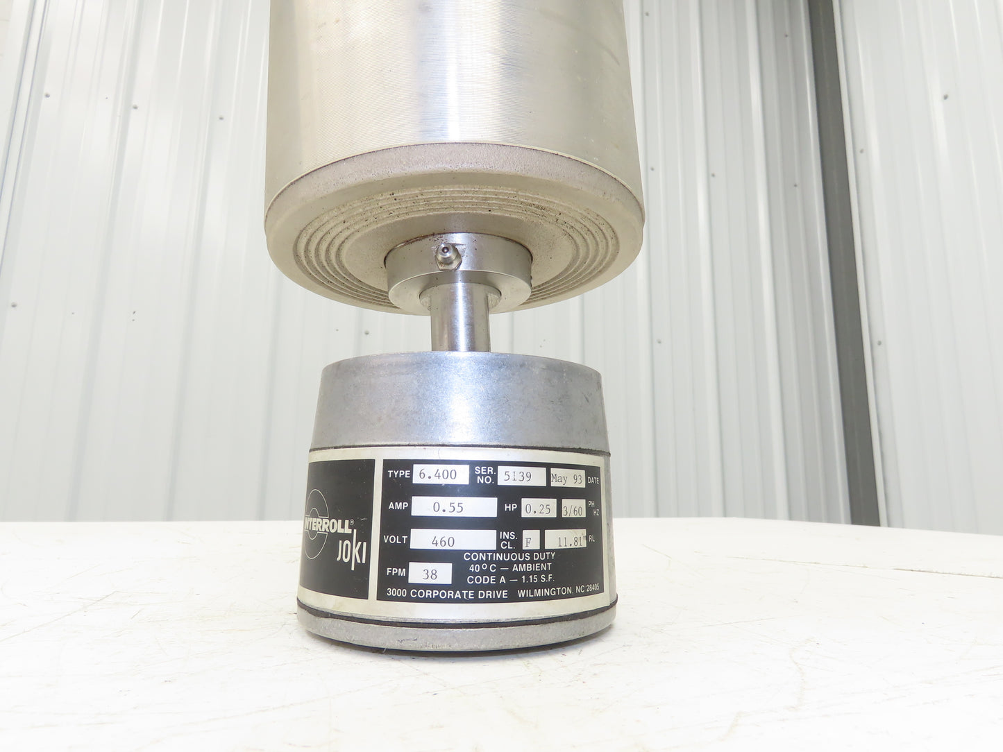 Interroll 6.400 Joki Drum Motor 138mm x 300mm 38 FPM Conveyor Roller 480V 1/4 Hp