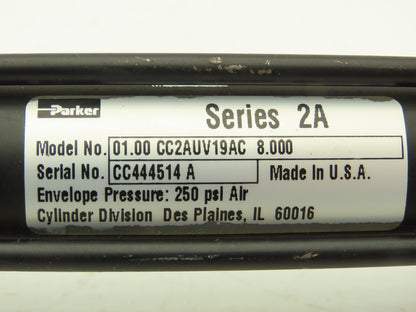 Parker CC2AUV19AC Pneumatic Air Cylinder 1" Bore 8" Stroke 250psi