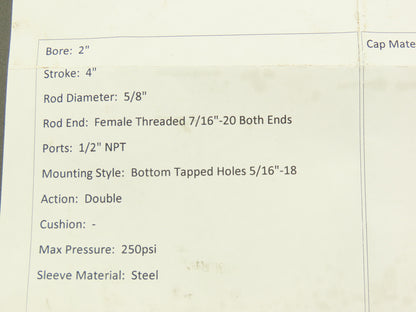 Miller Fluid Power C6304 A41DS Pneumatic Cylinder 2" Bore 4" Stroke Double End
