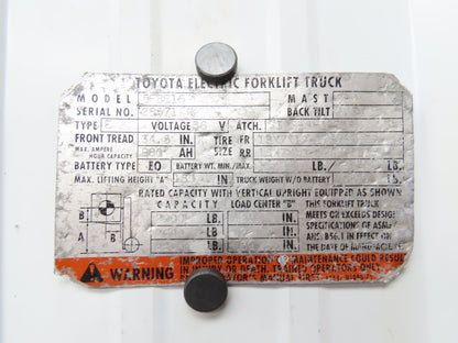 Toyota Forklift Mast 3 Stage 4 Lever 189" Lift 2900lb 5FBE15 Class 2