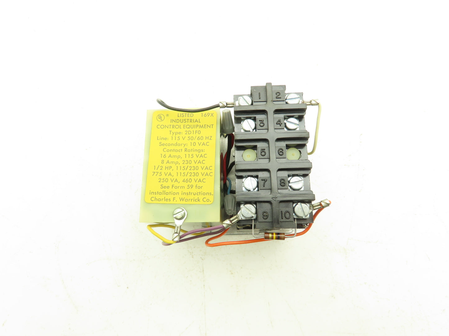 Warrick 2D1F0 Control Relay 115/230VAC 1/2Hp 10VDC Coil