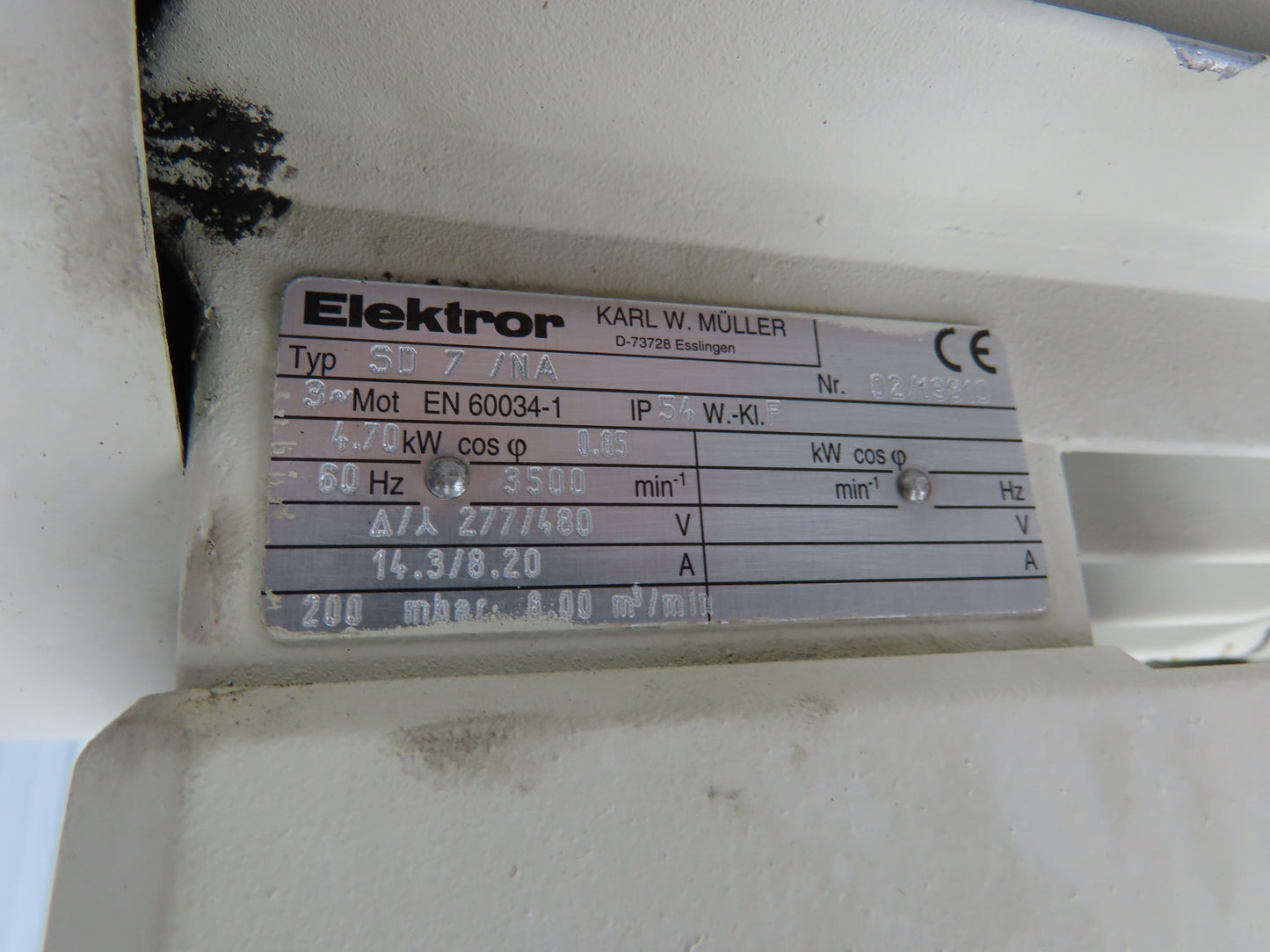Elektror SD7/NA Regenerative Blower Vacuum Pump 4.7kW 277/480V 3PH