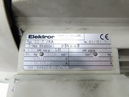 Elektror SD7/NA Regenerative Blower Vacuum Pump 4.7kW 277/480V 3PH
