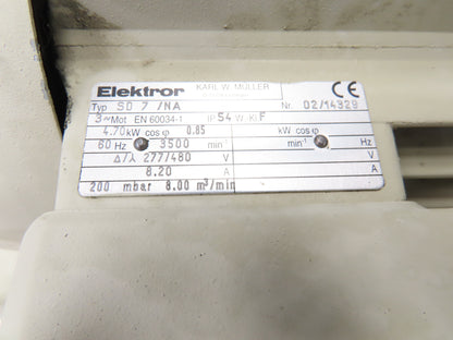 Elektror SD7/NA Regenerative Blower Vacuum Pump 4.7kW 277/480V 3PH