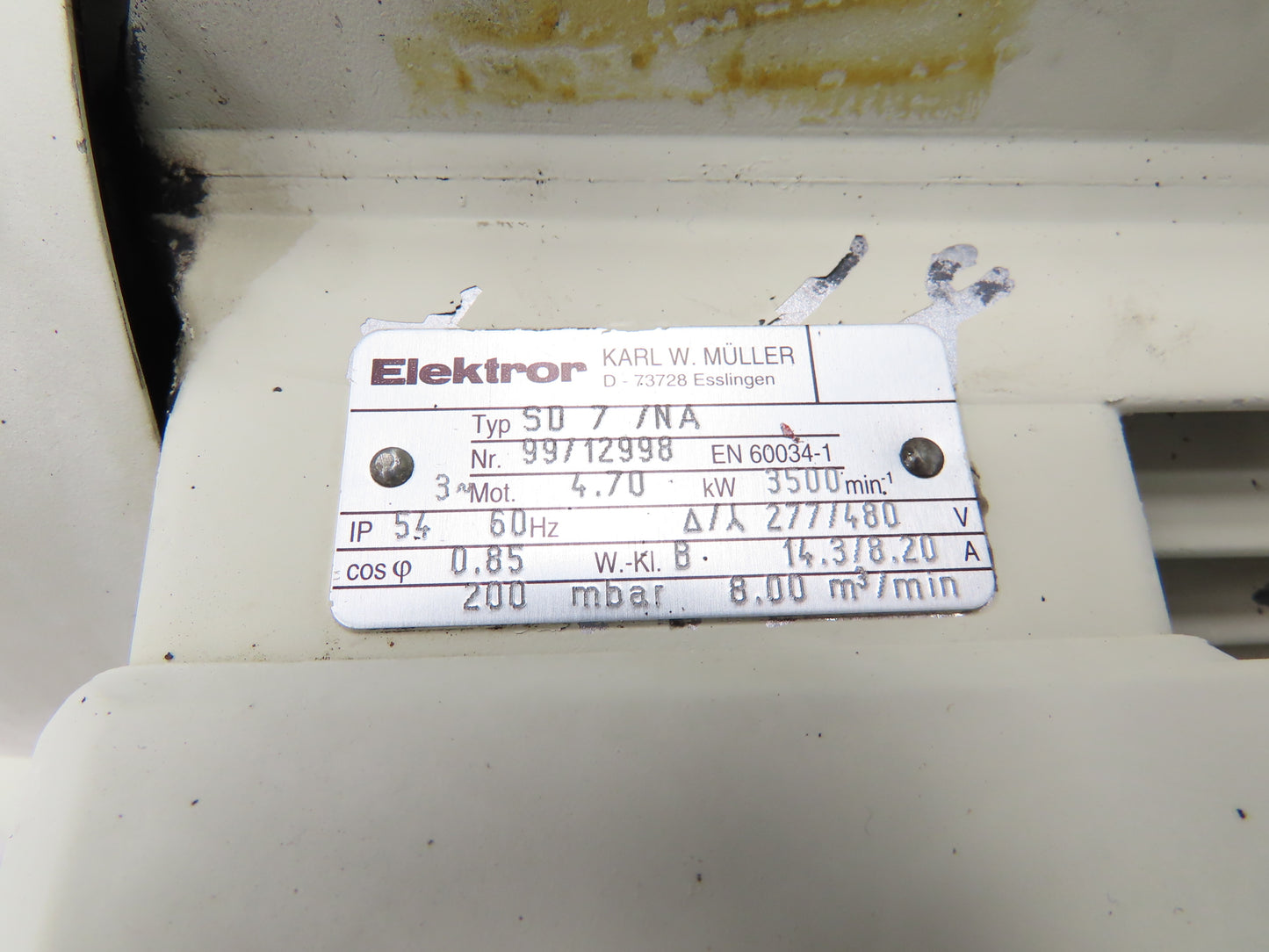 Elektror SD7/NA Regenerative Blower Vacuum Pump 4.7kW 277/480V 3PH