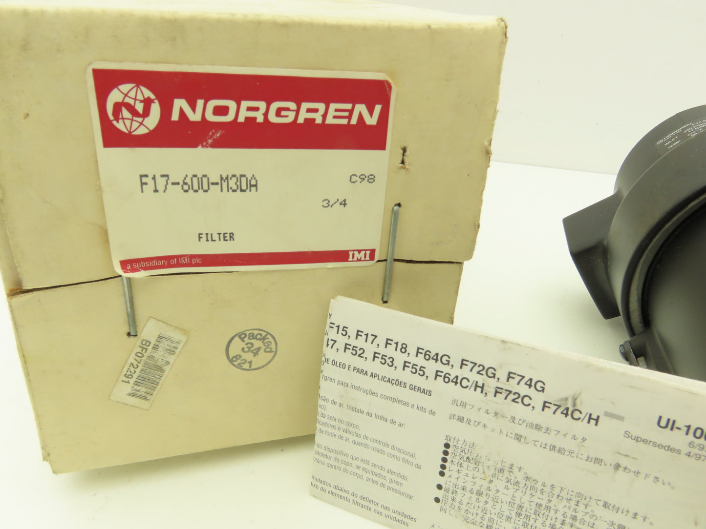 Norgren F17-600-M3DA Pneumatic Air Line Filter 3/4"PTF 250PSI