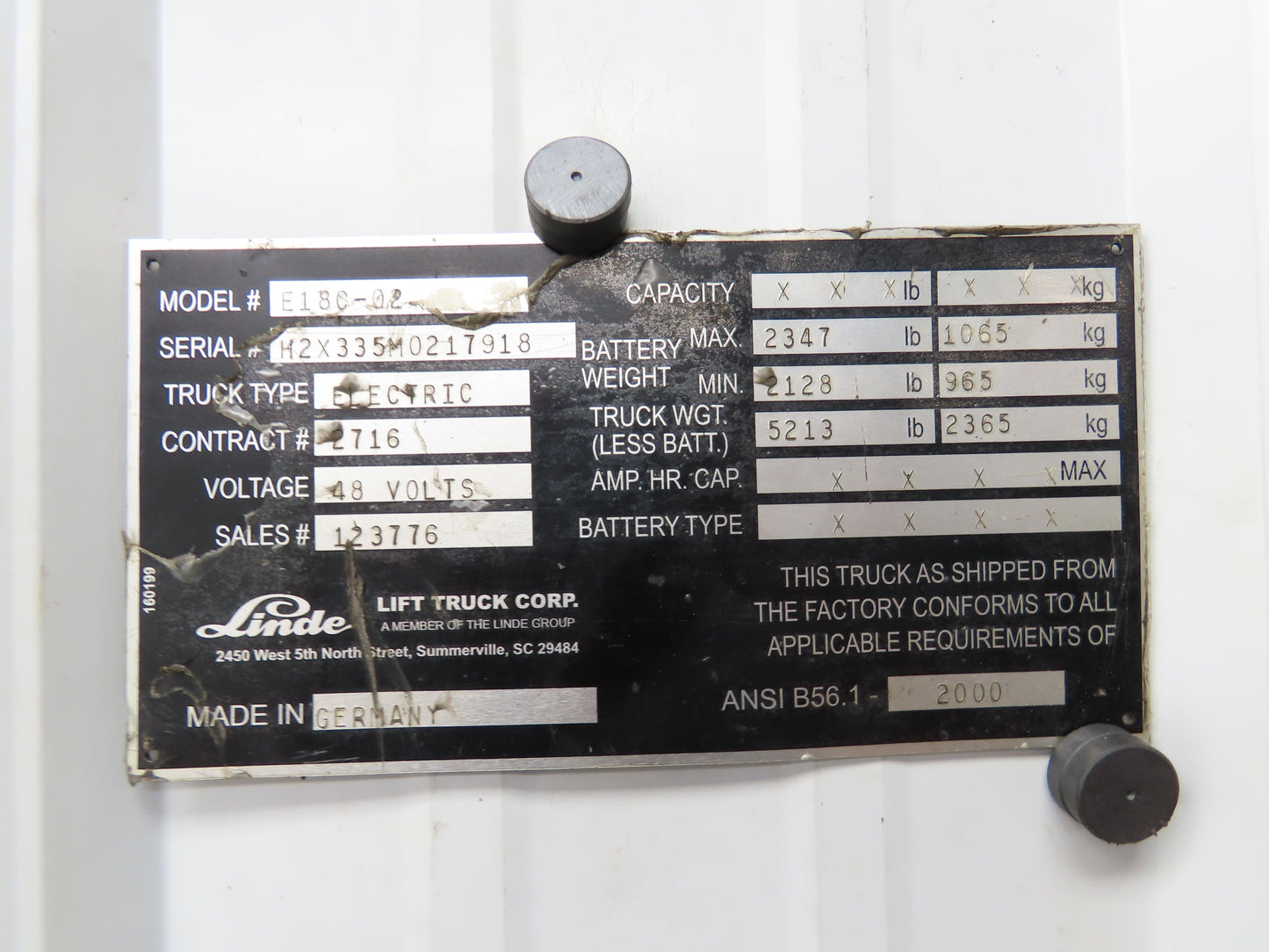Linde 604441 Electric Forklift Hydraulic Tilt Cylinder Removed From E18C-02