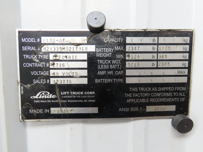 Linde 3355421001 Forklift Steering Wheel & Column W/Horn Removed From E18C-02