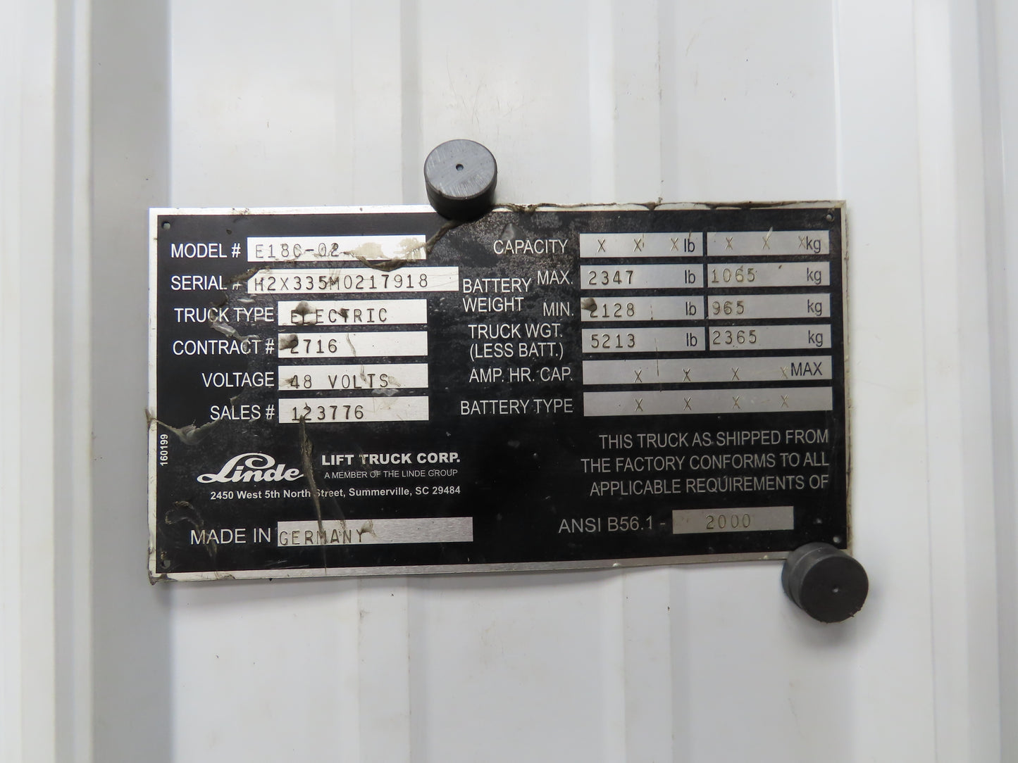 Linde 353670 Forklift Motor Contactor Assembly Removed From E18C-02