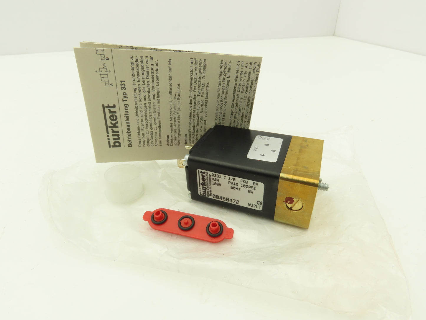 Burkert 0313 C 1/8 FKM BR Magnetic Solenoid Valve 120V 50/60 HZ 100PSI 00460472