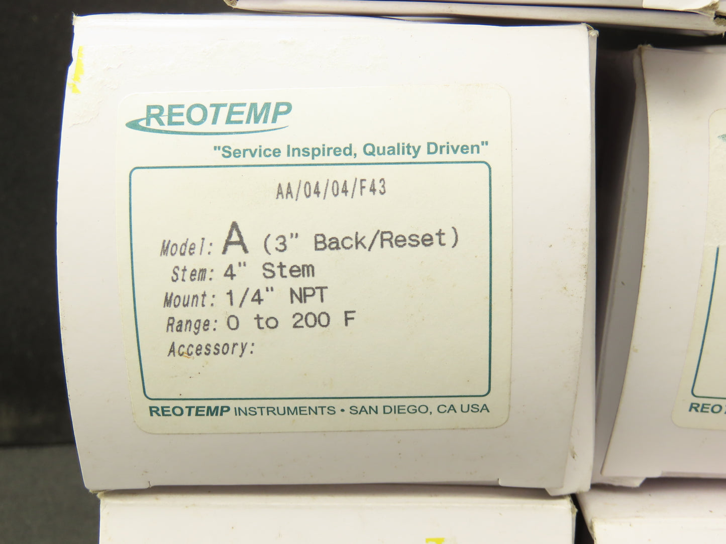 Reotemp AA/04/04/F43 Thermometer 4" Stem 1/4" NPT 3" Back 0-200° F Lot of 6
