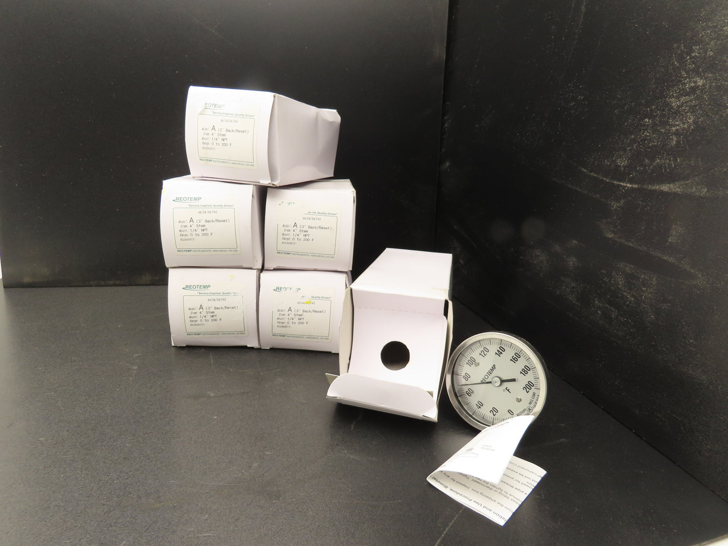 Reotemp AA/04/04/F43 Thermometer 4" Stem 1/4" NPT 3" Back 0-200° F Lot of 6