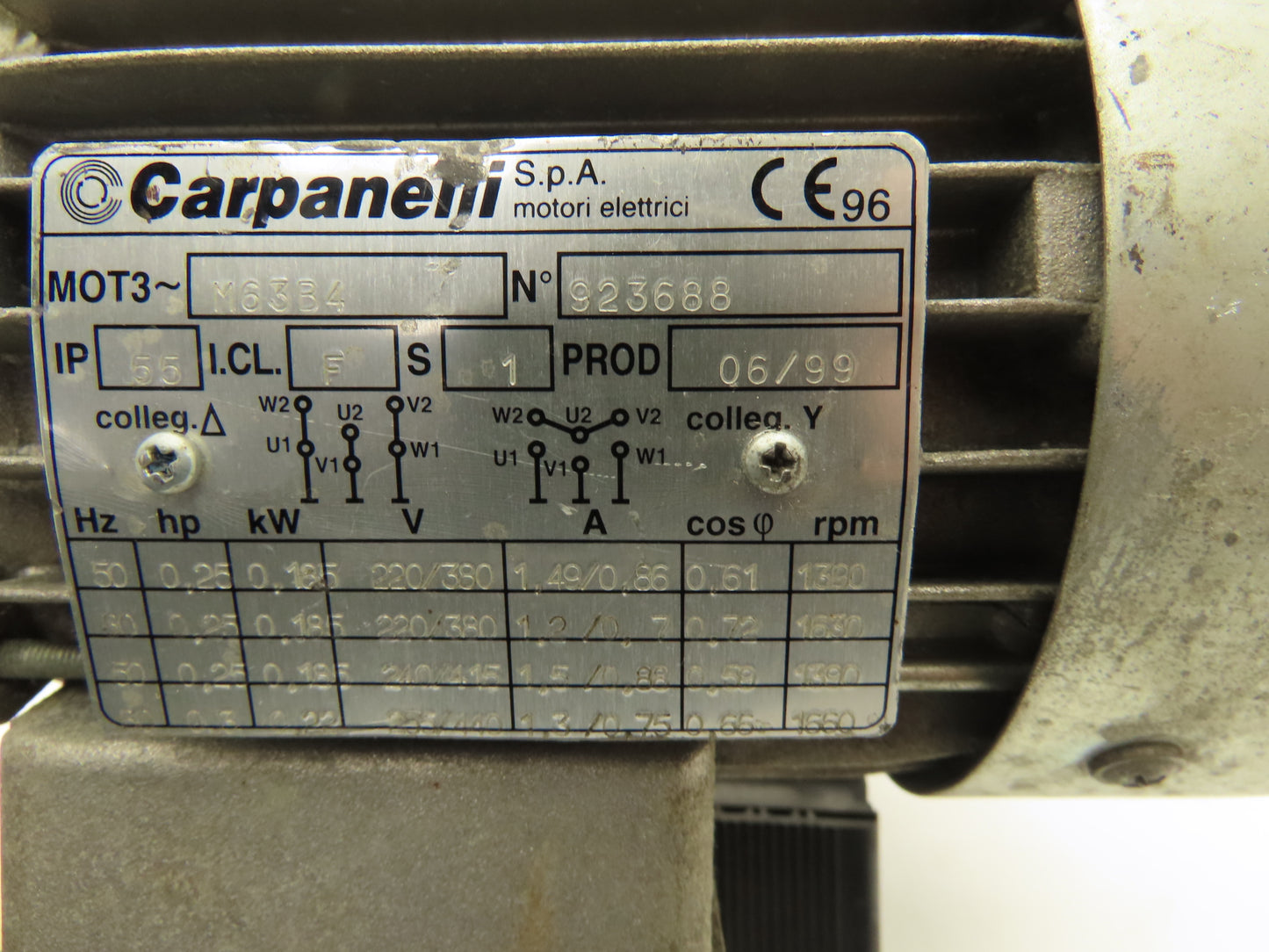 Carpanelli M63B4 AC Motor 0.22kW 1660RPM 220/308/440V 3Ph 63 Frame