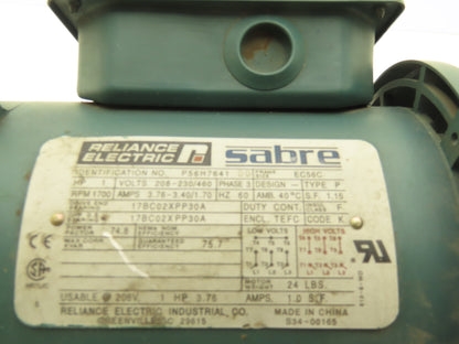 Reliance Electric P56H7641 AC Motor 1Hp 1700 RPM 208-230/460V 3PH 56C TEFC Sabre