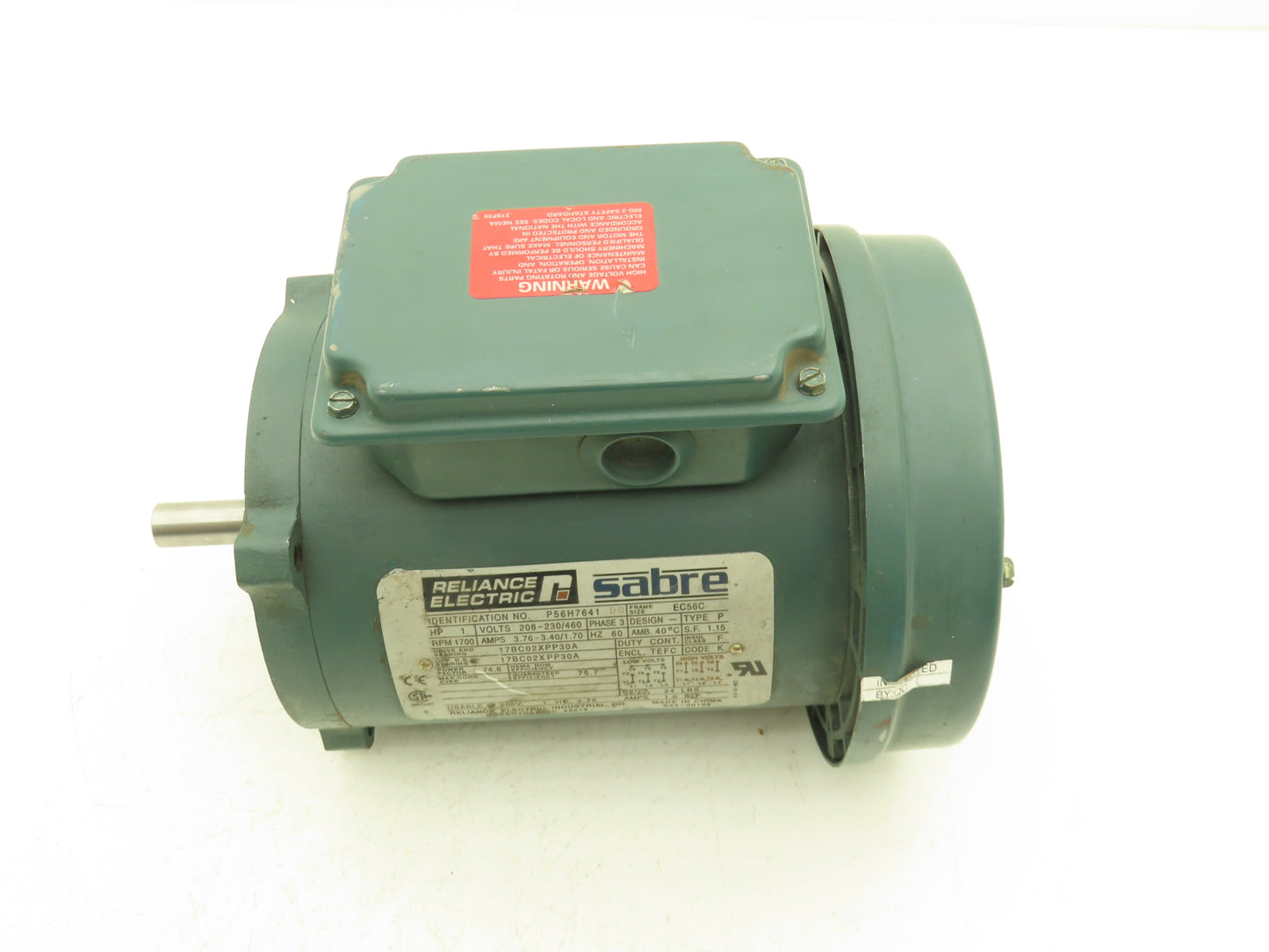 Reliance Electric P56H7641 AC Motor 1Hp 1700 RPM 208-230/460V 3PH 56C TEFC Sabre