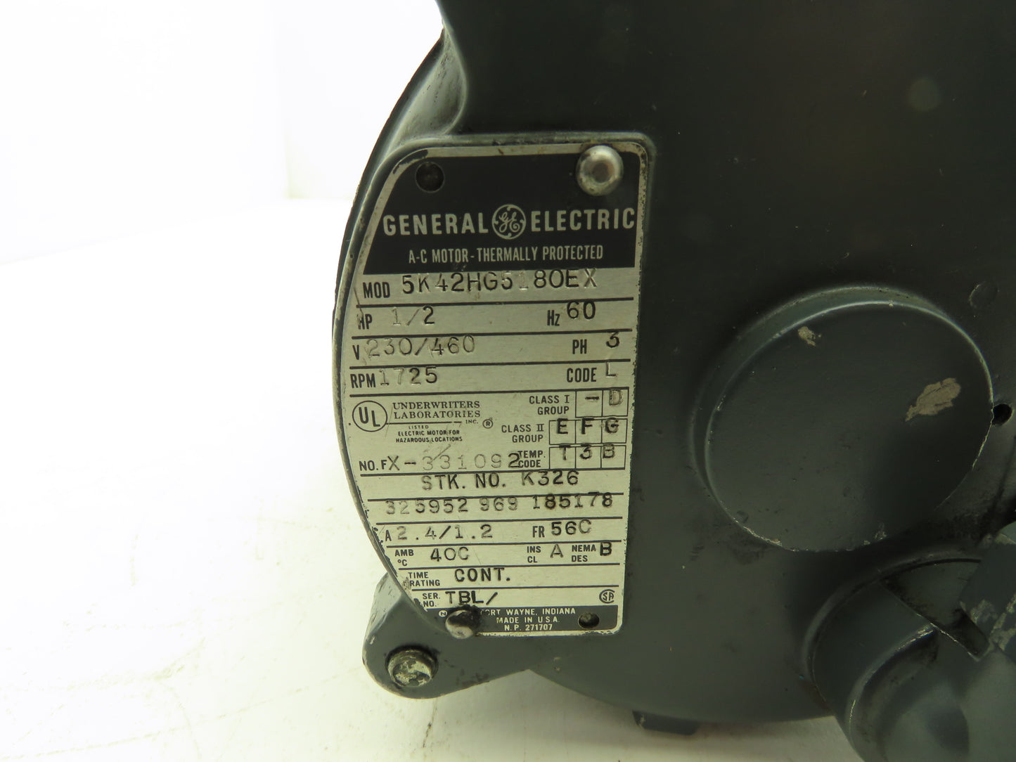 General Electric 5K42HG5180EX AC Motor 1/2Hp 1725RPM 230/460V 3Ph 56C