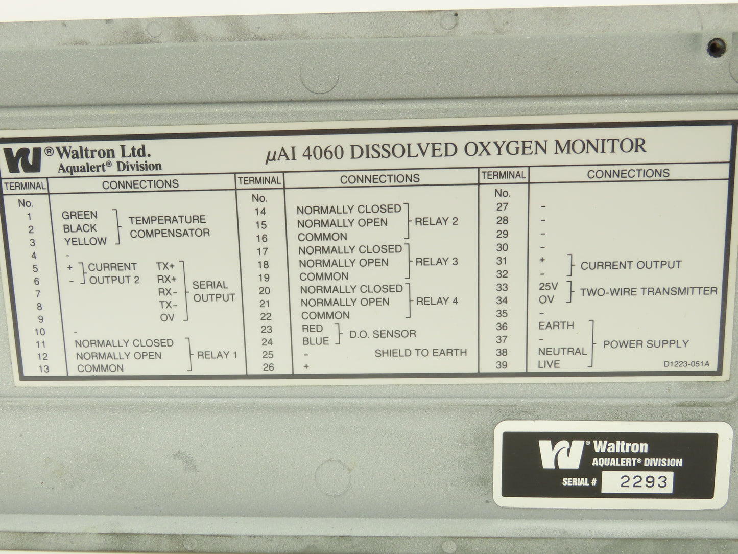 Waltron µAI 4060 Aqualert Dissolved Oxygen Water Monitor Alarm Control Panel